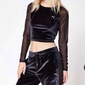 Puma Velour jumpsuit, crop top, sheer sleeves